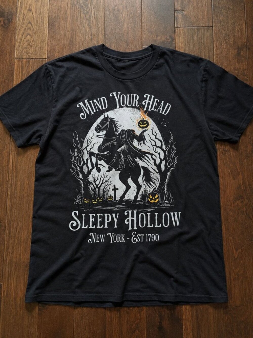 Mind Your Head Headless Horseman Halloween Graphic Tee Black